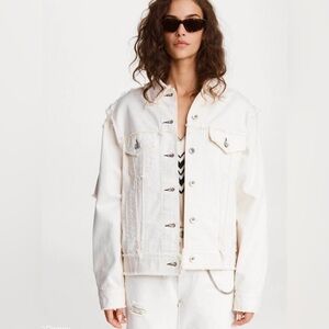 Rag & Bone Size L Disney Cruella Dodie Oversize Denim Jacket White with Holes